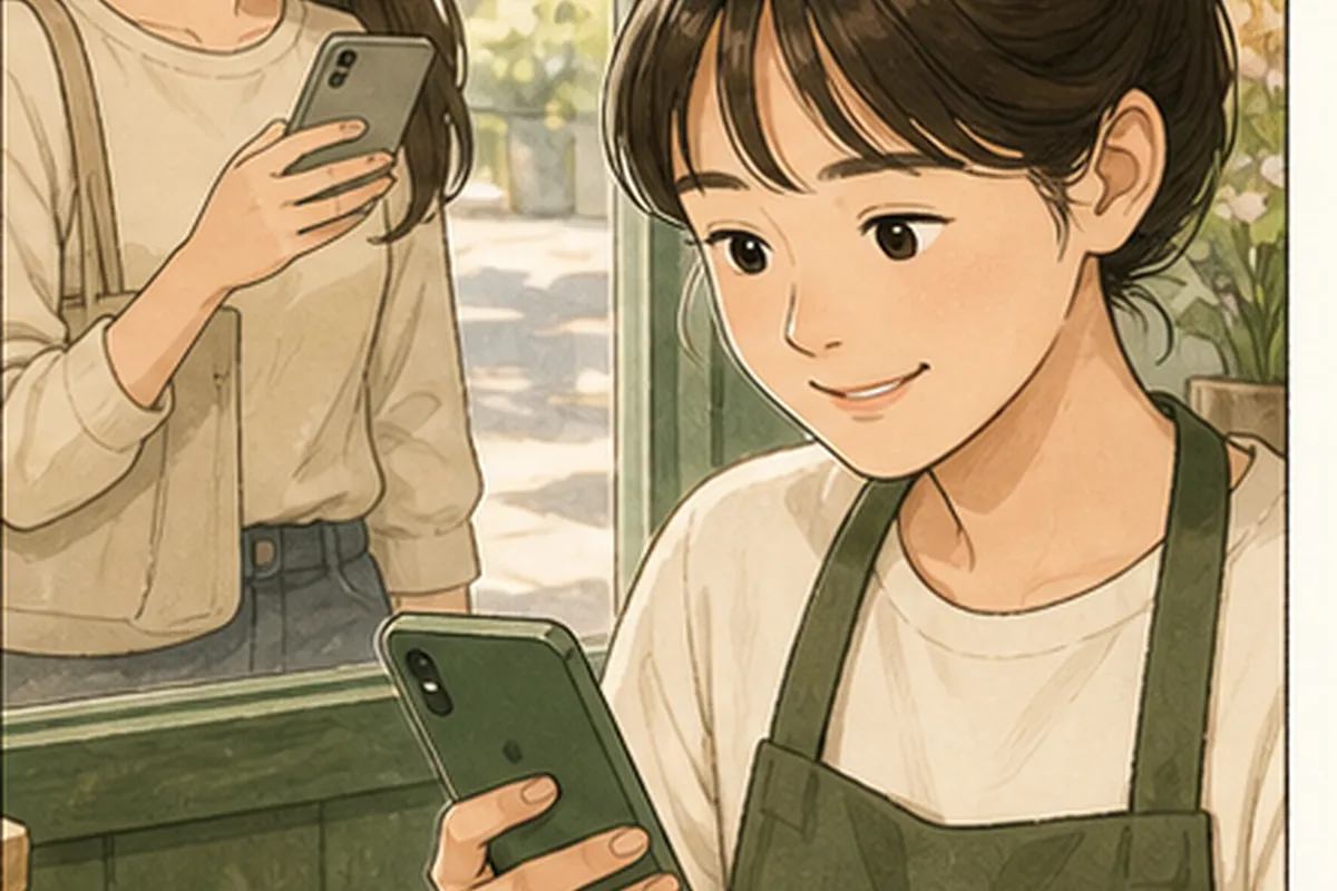 한국의 매장 사장님이 인스타그램 dm 자동답변 적용 전후의 문의와 방문 기록을 차분히 비교하는 일러스트