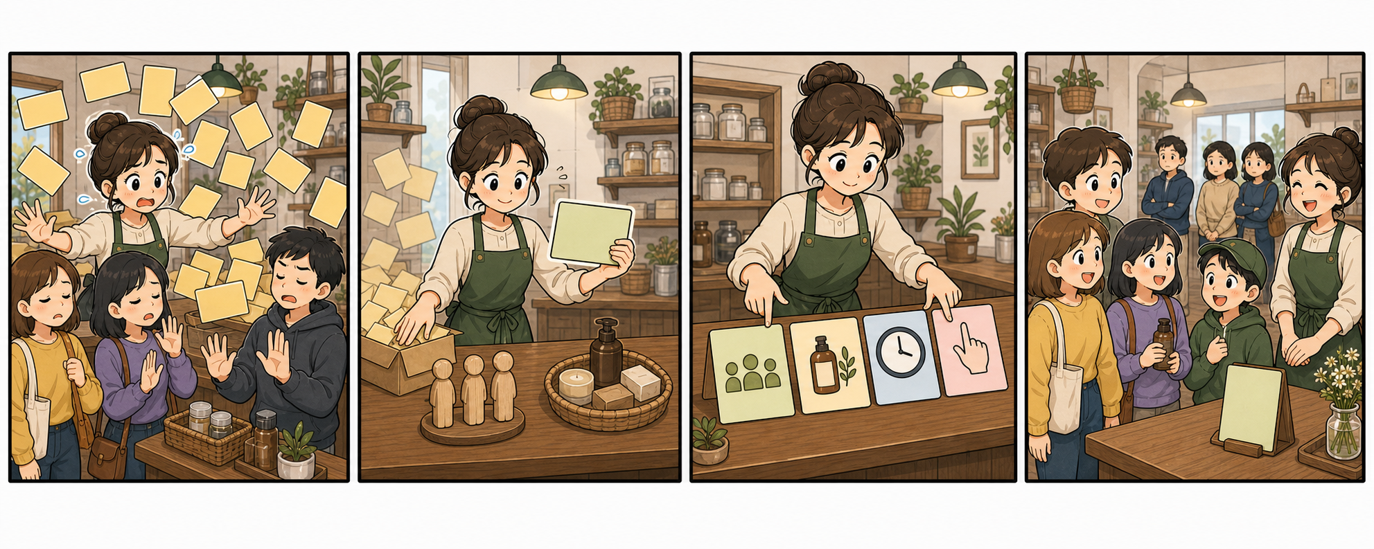 카카오톡 채널 메시지를 대상, 이유, 빈도, 행동 기준으로 줄여 스팸처럼 보이지 않게 만드는 4컷 만화