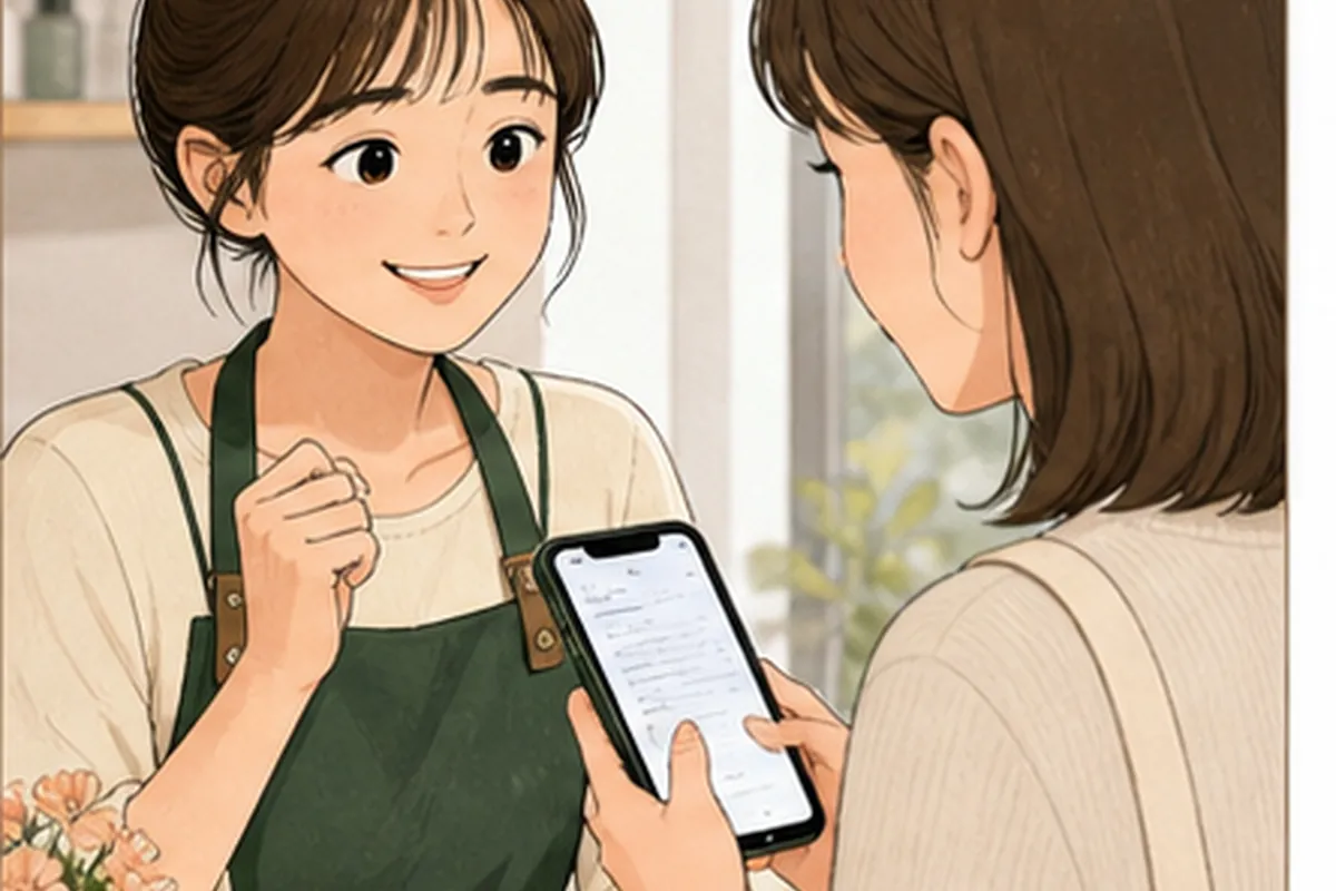 한국의 매장 사장님이 네이버 예약 취소 환불 적용 전후의 문의와 방문 기록을 차분히 비교하는 일러스트