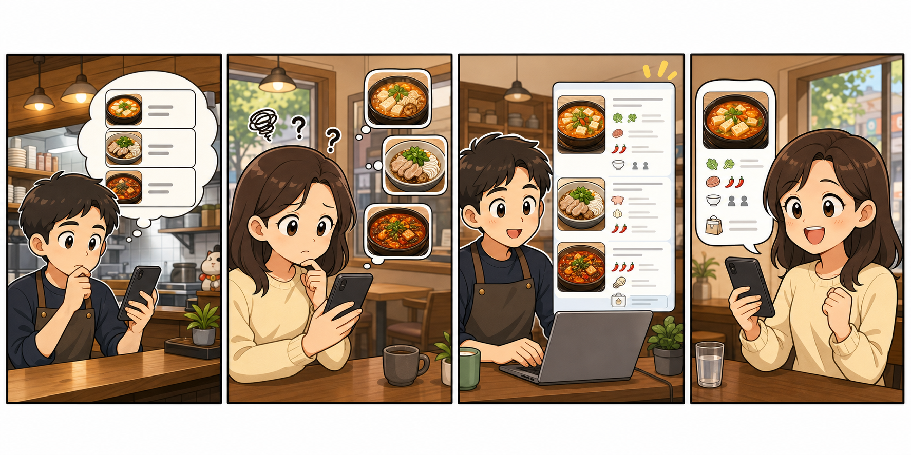 네이버 플레이스 메뉴 설명을 손님이 이해하기 쉽게 바꾸는 4컷 만화