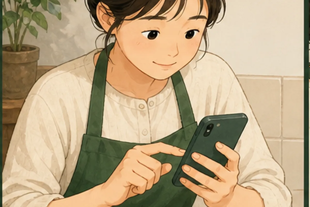 동네 가게 운영자가 네이버 플레이스 리뷰 안뜸 실행 순서를 체크하며 한 항목씩 적용하는 일러스트