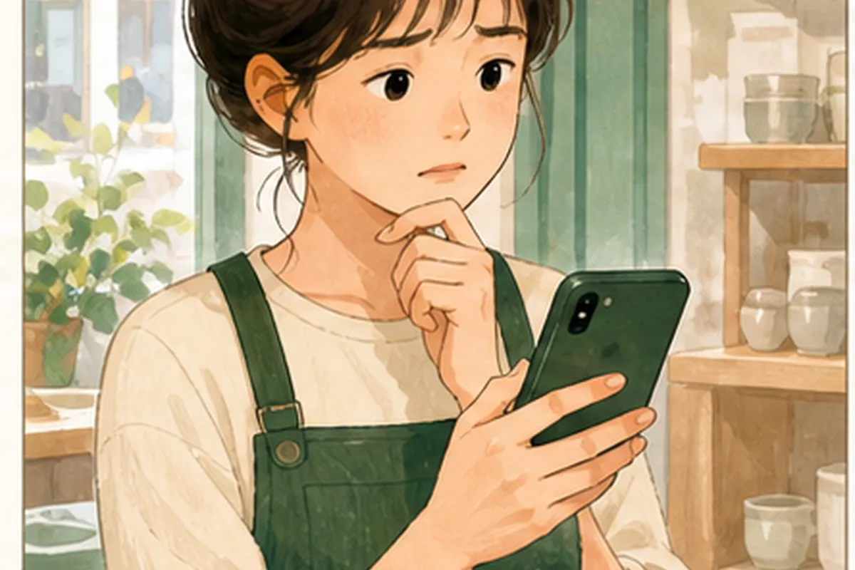 한국의 작은 매장 사장님이 네이버 톡톡 자동응답 관련 고객 화면과 운영 메모를 나란히 놓고 현재 상태를 확인하는 일러스트