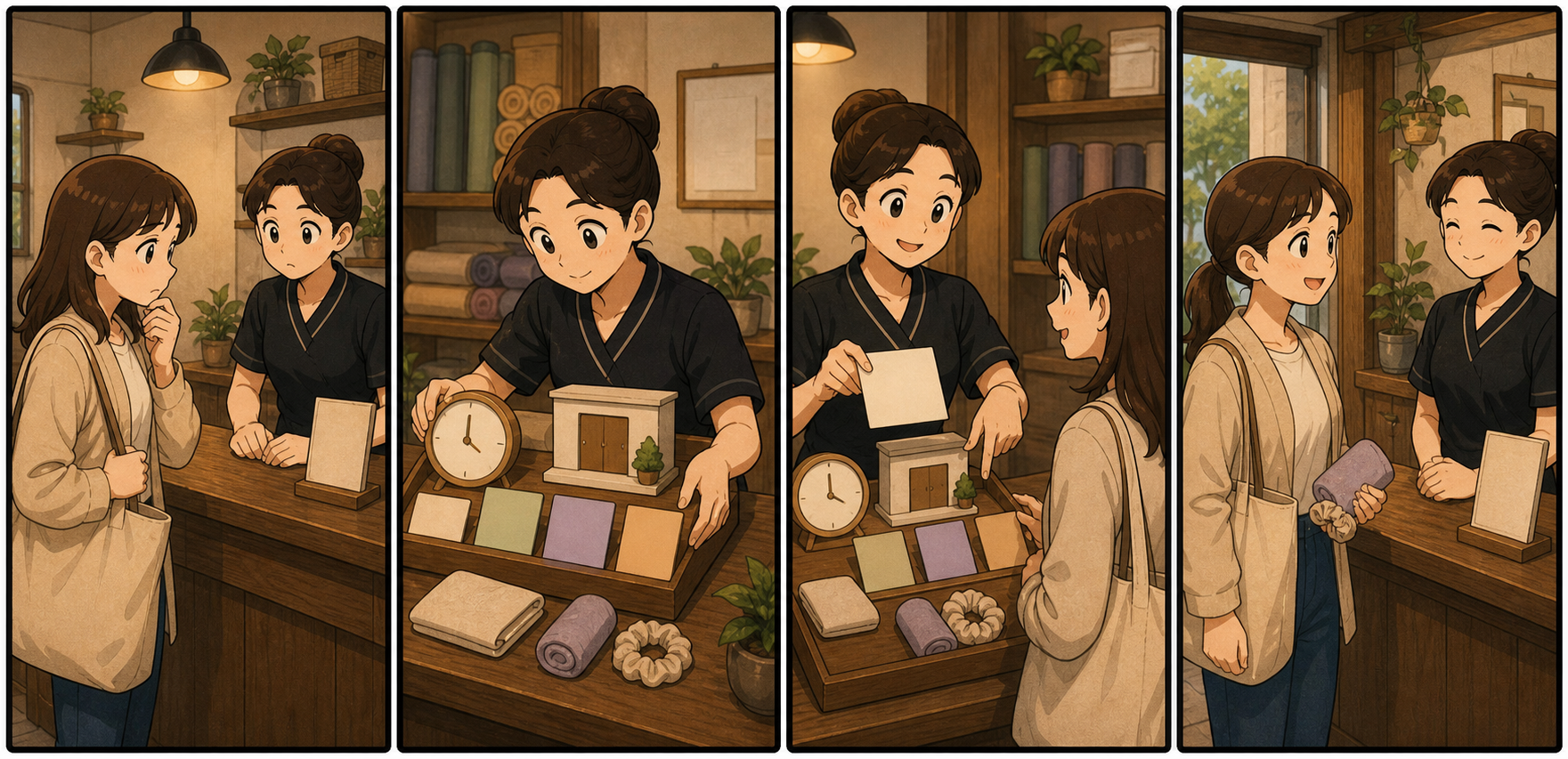 예약 리마인드 문자를 재촉이 아니라 시간, 위치, 준비물, 변경 방법 안내로 구성하는 4컷 만화