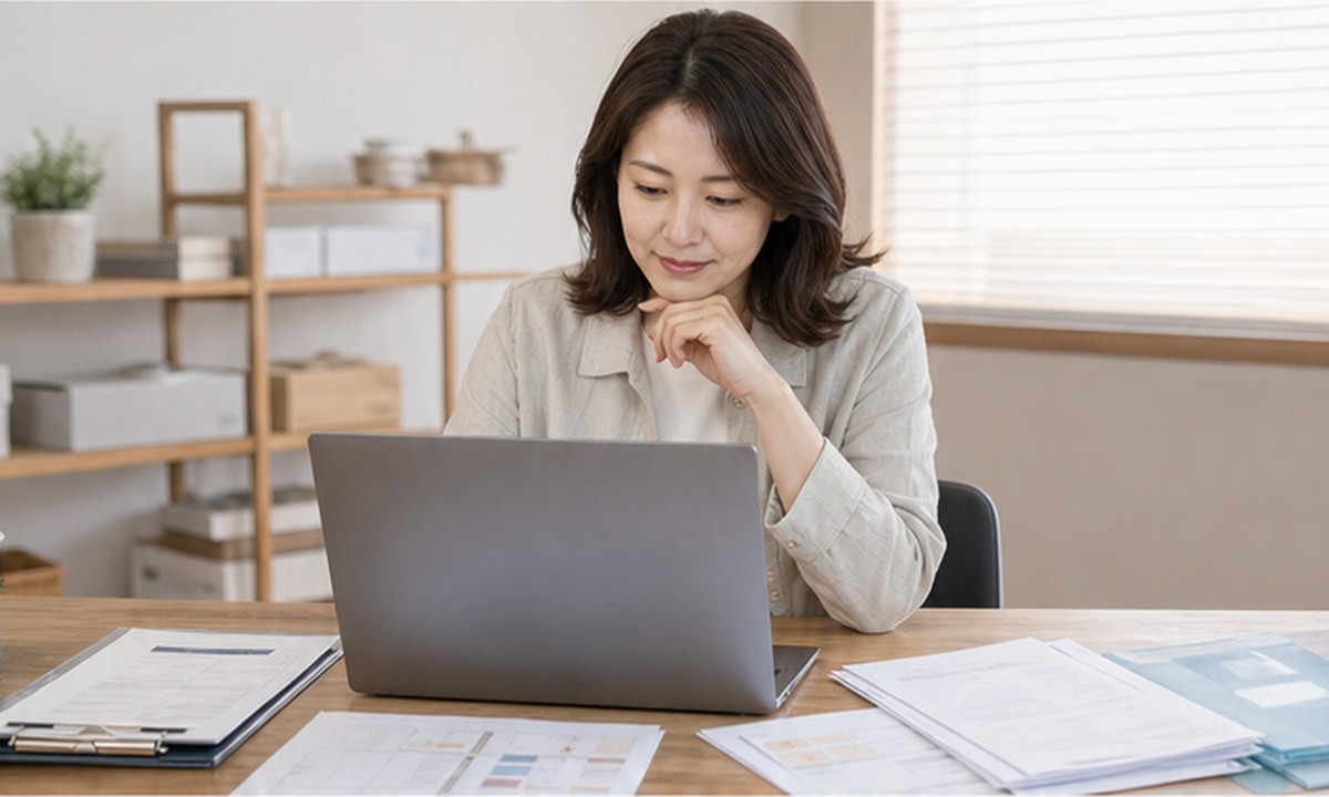 매장 예비 사장님이 세무 상담자와 예상 매출, 인테리어 매입과 일반·간이과세 비교표를 확인하는 장면