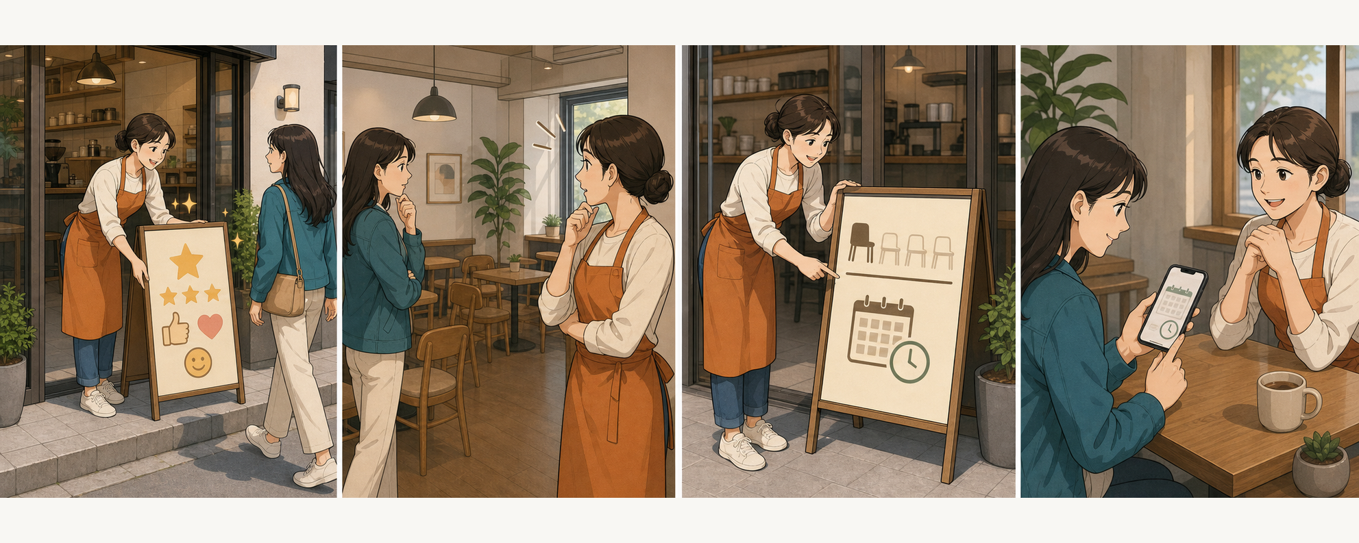 모든 장점만 적은 홍보물 때문에 조건을 다시 묻던 고객이 실제 제한과 대안을 함께 본 뒤 자신에게 맞는 서비스를 선택하는 4컷 만화